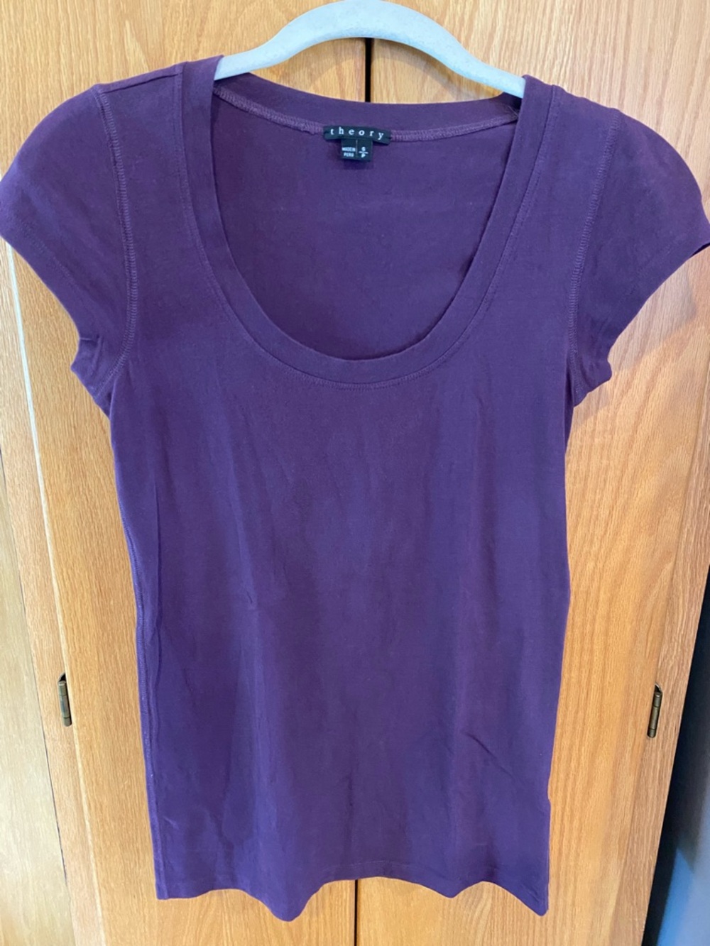 Theory Short Sleeve Scoop Neck Tee in Plum